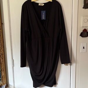 Black Long Sleeve faux wrap Dress xxl plus new